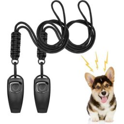 Noir - Sifflet à ultrasons pour chien, 2 sifflets à ultrasons réglables avec clicker et 2 fils,