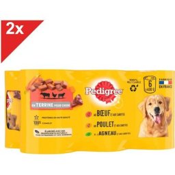 12 Boîtes en terrine 3 variétés pâtée pour chien 400g (2x6) - Pedigree