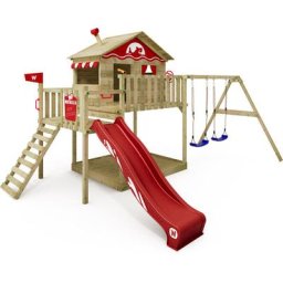 Aire de jeux Portique bois Smart Coast avec balançoire et toboggan Maison enfant sur pilotis avec