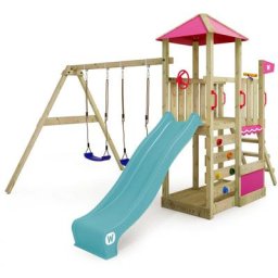 Aire de jeux Portique bois Smart Savana avec balançoire et toboggan Maison enfant exterieur avec