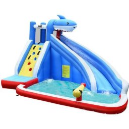 Château Gonflable en Tissu d'Oxford avec Toboggan et Pistolet a Eau,Aire de Jeux Aquatique avec