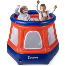 Trampoline Gonflable Enfants avec Filet de Sécurité, Mini Trampoline Rond avec Pompe à Main, Sac