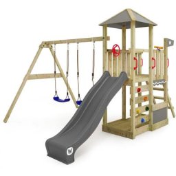 Aire de jeux Portique bois Smart Savana avec balançoire et toboggan Maison enfant exterieur avec