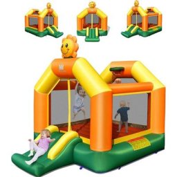 Château Gonflable pour Enfants avec Trampoline Toboggan Panier de Basket-ball sans Gonfleur