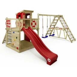 Aire de jeux Portique bois Smart Surf avec balançoire et toboggan Cabane enfant exterieur avec bac