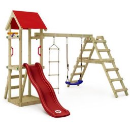 Aire de jeux Portique bois TinyLoft avec balançoire et toboggan Maison enfant exterieur avec bac à