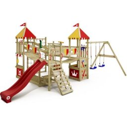 Aire de jeux Portique bois Smart Queen avec balançoire et toboggan Maison enfant exterieur avec bac