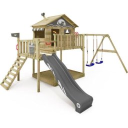 Aire de jeux Portique bois Smart Coast avec balançoire et toboggan Maison enfant sur pilotis avec