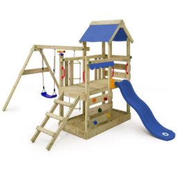 Aire de jeux Portique bois TurboFlyer avec balançoire et toboggan Maison enfant exterieur avec bac