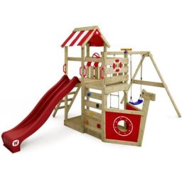 Wickey Aire de jeux Portique bois SeaFlyer avec balançoire et toboggan Cabane enfant exterieur avec