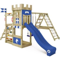 Wickey Aire de jeux Portique bois DragonFlyer avec balançoire et toboggan Maison enfant exterieur