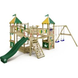 Aire de jeux Portique bois Smart Queen avec balançoire et toboggan Maison enfant exterieur avec bac