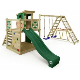 Aire de jeux Portique bois Smart Surf avec balançoire et toboggan Cabane enfant exterieur avec bac