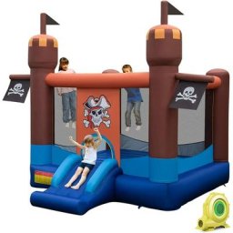 Château Gonflable Pirates avec Toboggan et Panier de Basket-Ball, Structure Gonflable d'Intérieur