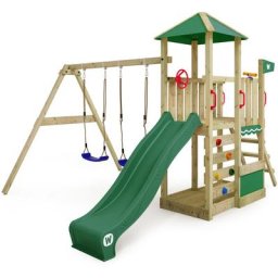 Aire de jeux Portique bois Smart Savana avec balançoire et toboggan Maison enfant exterieur avec
