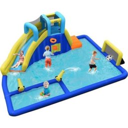 Château Gonflable Aquatique 6 en 1 Enfant 3 Ans+ Pisine Toboggan Escalade Football Basket-ball Jet