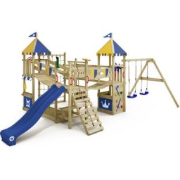 Aire de jeux Portique bois Smart Queen avec balançoire et toboggan Maison enfant exterieur avec bac