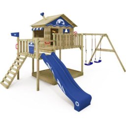 Aire de jeux Portique bois Smart Coast avec balançoire et toboggan Maison enfant sur pilotis avec