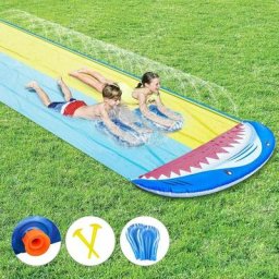 Tapis de Glisse à Eau Toboggan Gonflable Piscine à Double avec 2 Planches de Bodyboard pour Enfants