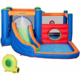 Château gonflable enfant - toboggan, trampoline, piscine - gonfleur, sac de transport inclus - dim.
