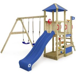 Aire de jeux Portique bois Smart Savana avec balançoire et toboggan Maison enfant exterieur avec