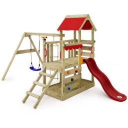 Aire de jeux Portique bois TurboFlyer avec balançoire et toboggan Maison enfant exterieur avec bac