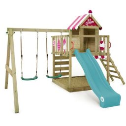 Aire de jeux Portique bois Smart Candy avec balançoire et toboggan Cabane enfant exterieur avec bac