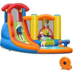 Château Gonflable,Aire de Jeux Gonflable avec Zone de Saut de Mur d'escalade Canon a Eau de Piscine