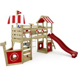 Aire de jeux Portique bois StormFlyer avec balançoire et toboggan Cabane enfant exterieur avec bac