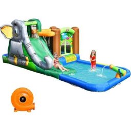 Aire de Jeux Aquatique avec Gonfleur 580-610W,Piscine à Eclaboussures,Trampoline Panier de Basket