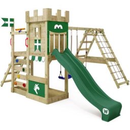 Aire de jeux Portique bois DragonFlyer avec balançoire et toboggan Maison enfant exterieur avec bac