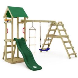 Wickey Aire de jeux Portique bois TinyLoft avec balançoire et toboggan Maison enfant exterieur avec