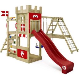 Aire de jeux Portique bois DragonFlyer avec balançoire et toboggan Maison enfant exterieur avec bac