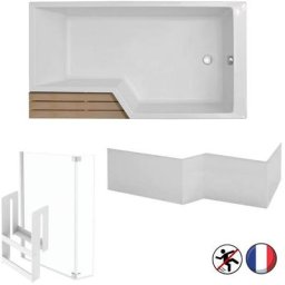 Baignoire bain douche Jacob Delafon Neo + pare bain + tablier + étagère Blanc mat, 170 x 90