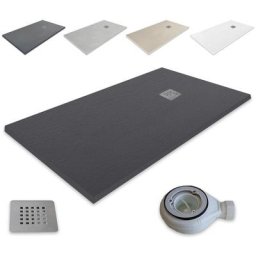RECEVEUR DE DOUCHE EN RÉSINE EXTRA-PLATE outletaseo® TEXTURE ARDOISE ANTIDÉRAPANTE 【100x90 cm, NOIR