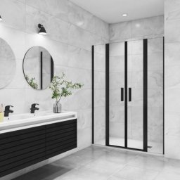 Aica Sanitaire - aica porte de douche battante 155x200cm avec 2 éléments fixes Profilé noir mat