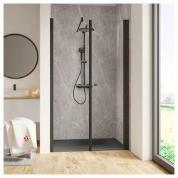 Schulte - Porte de douche pivotante, verre 6 mm, profilé noir, Garant anticalcaire 140 x 200 cm,