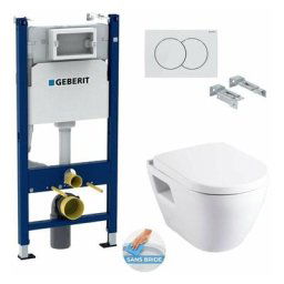 Pack wc Bati-support + Cuvette Serel SM26 sans bride + Abattant soft close + Plaque blanche