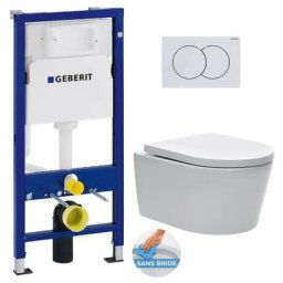 Pack bati-support UP100 + plaque Delta01 blanche + cuvette suspendue sat sans bride et fixations