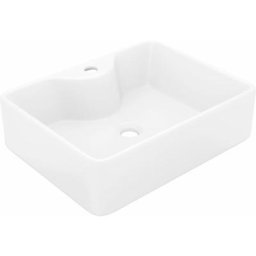 Vasque carré à trou pour robinet céramique 48 x 37 cm pour salle de bain blanc - Blanc