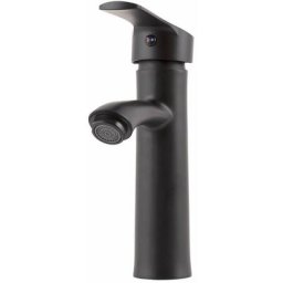 Robinet de lavabo laiton/zinc, noir, eau chaude/froide, flexibles, bec bas, levier unique