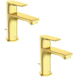 Lot de deux mitigeurs lavabo Ideal Standard Connect Air avec tirette et vidage Or
