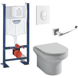 Wc suspendu sans bride Jacob Delafon Elite + bâti-support grohe + abattant + accessoires,