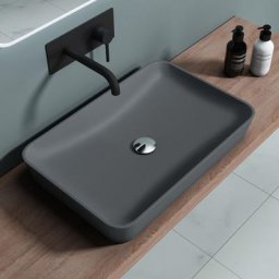 Sogood - Lavabo vasque à poser gris noir anthracite mat 60cm Colossum815 en fonte minérale solid
