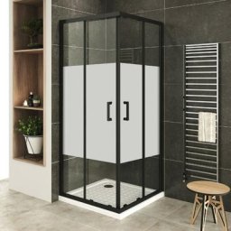 Saniverre - lanablack+ Cabine douche h 185 cm porte coulissante centre-opaque 70 x 90 cm