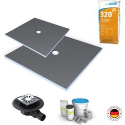 Wedi - Receveur à carreler 120 x 120 cm écoulement centré Fundo Primo + ecoulement horizontalgrille