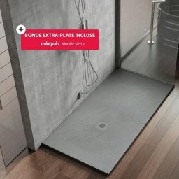 Receveur de douche extraplat Poalgi Hos's, gris concret, 100x140 cm, composition résine 75% de