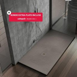 Receveur de douche à poser Poalgi Hos's, marron tundra, 100x140 cm, bac rectangulaire extra plat,