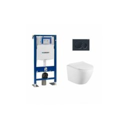 Pack Geberit UP320 + Cuvette sans bride kelos Blanc Mat+ Plaque Sigma Noir
