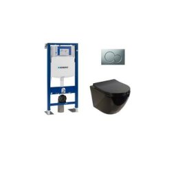 Pack Geberit UP320 + Cuvette sans bride kelos Noir Brillant + Plaque Sigma Chromé Mat